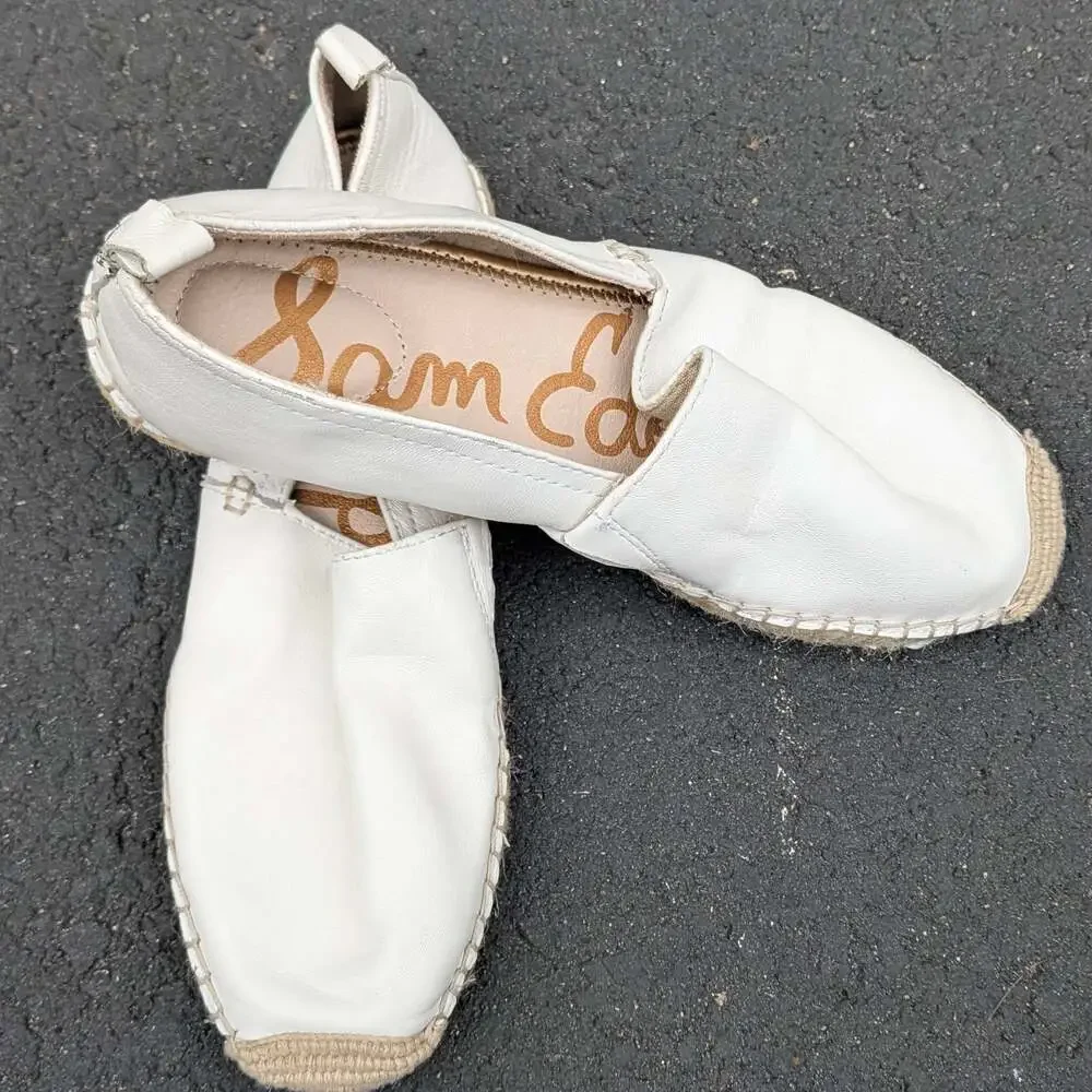 Sam Edelman Khloe White Leather Espadrille Slip-On Shoes Size 8.5M